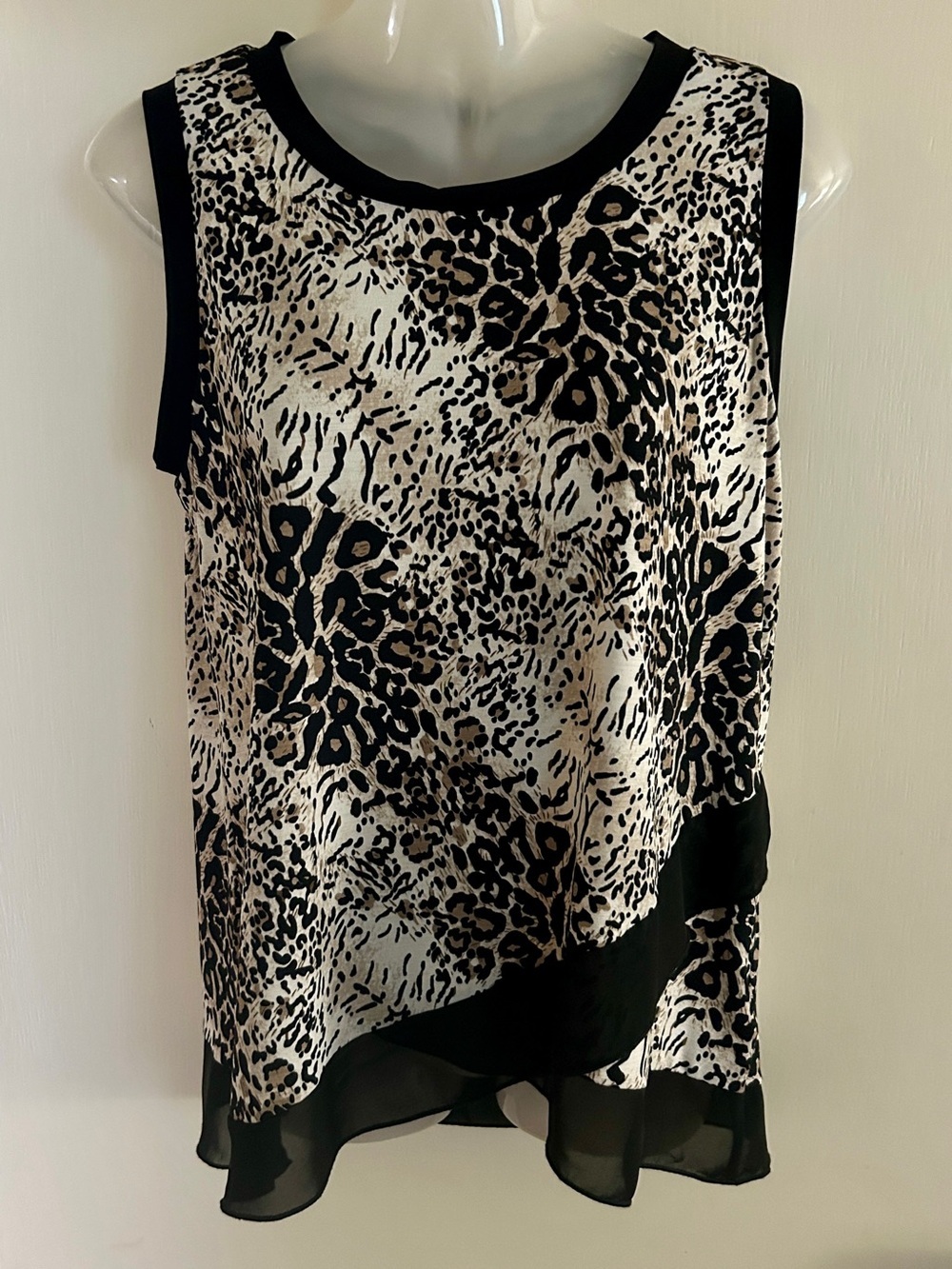 Roz & Ali Black and Cream Animal Print Layered Tank Top​
